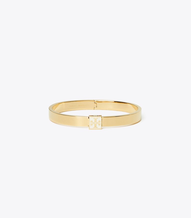 Tory Burch designer bracelets Bracelet à logo émaillé dans Tory Gold / New Ivory de face