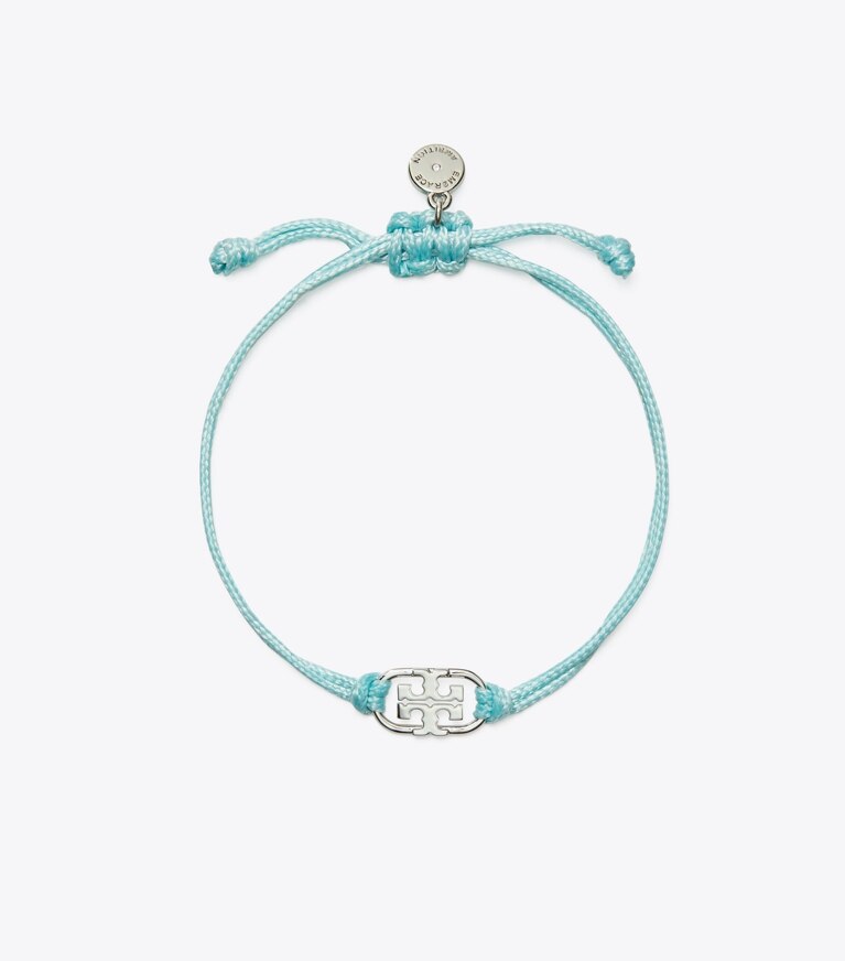Tory Burch designer bracelets Bracelet à logo Embrace Ambition dans Tory Silver / Light Blue de face