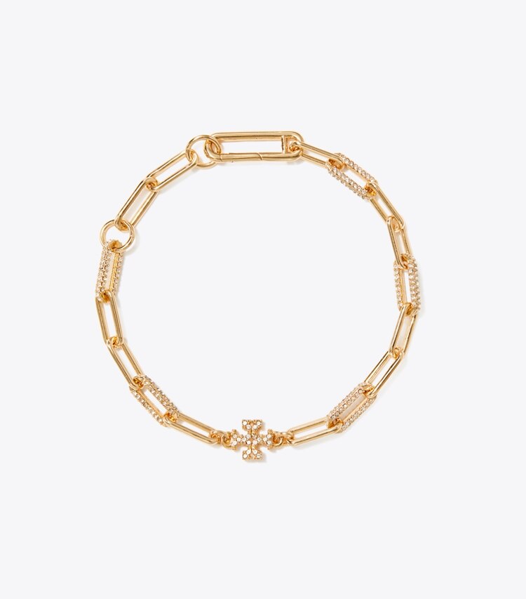 Tory Burch designer bracelets Bracelet chaîne Icon Pavé dans Tory Gold / Crystal de face