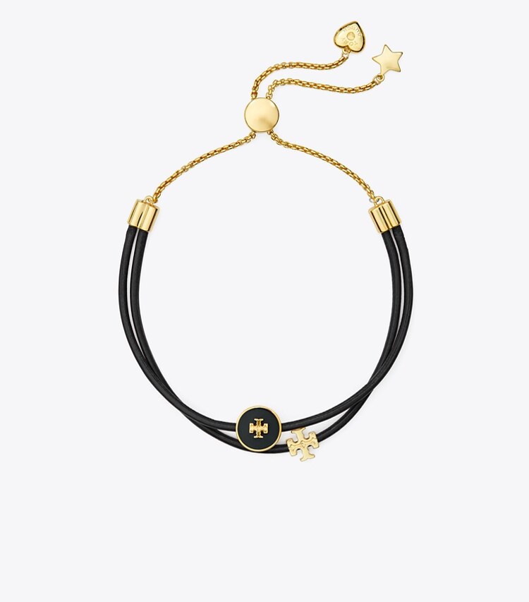 Tory Burch designer bracelets Bracelet coulissant émaillé Kira dans Tory Gold / Black de face