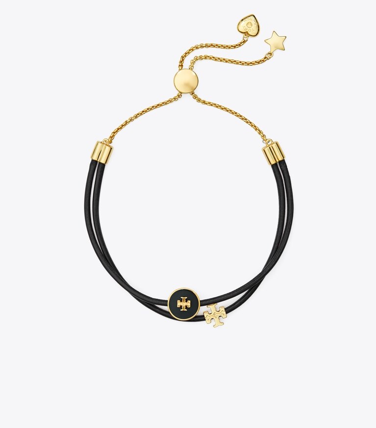 Tory Burch designer bracelets Bracelet coulissant émaillé Kira dans Tory Gold / Black de face