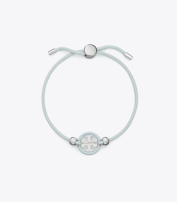 Tory Burch designer bracelets Bracelet coulissant Icon dans Tory Silver / Light Blue de face