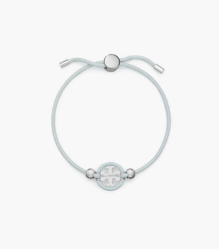 Tory Burch designer bracelets Bracelet coulissant Icon dans Tory Silver / Light Blue de face