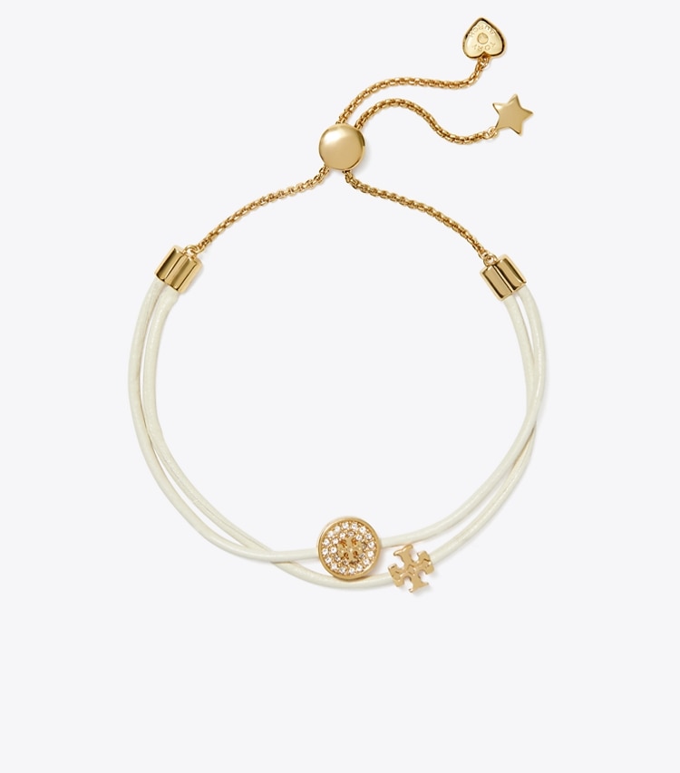 Tory Burch designer bracelets Bracelet coulissant Kira Pavé dans Tory Gold / New Ivory / Crystal de face