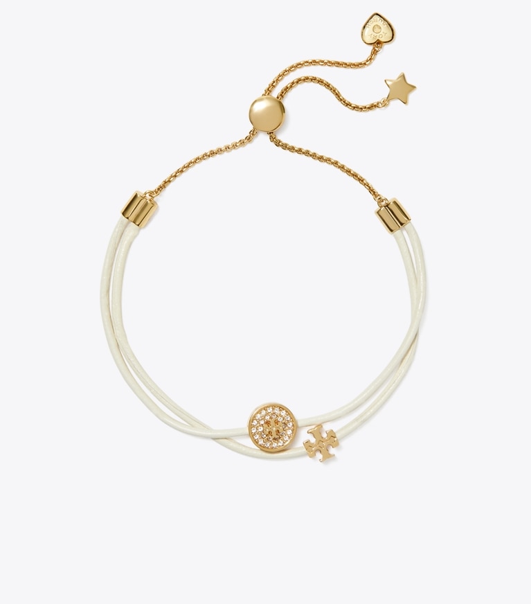 Tory Burch designer bracelets Bracelet coulissant Kira Pavé dans Tory Gold / New Ivory / Crystal de face
