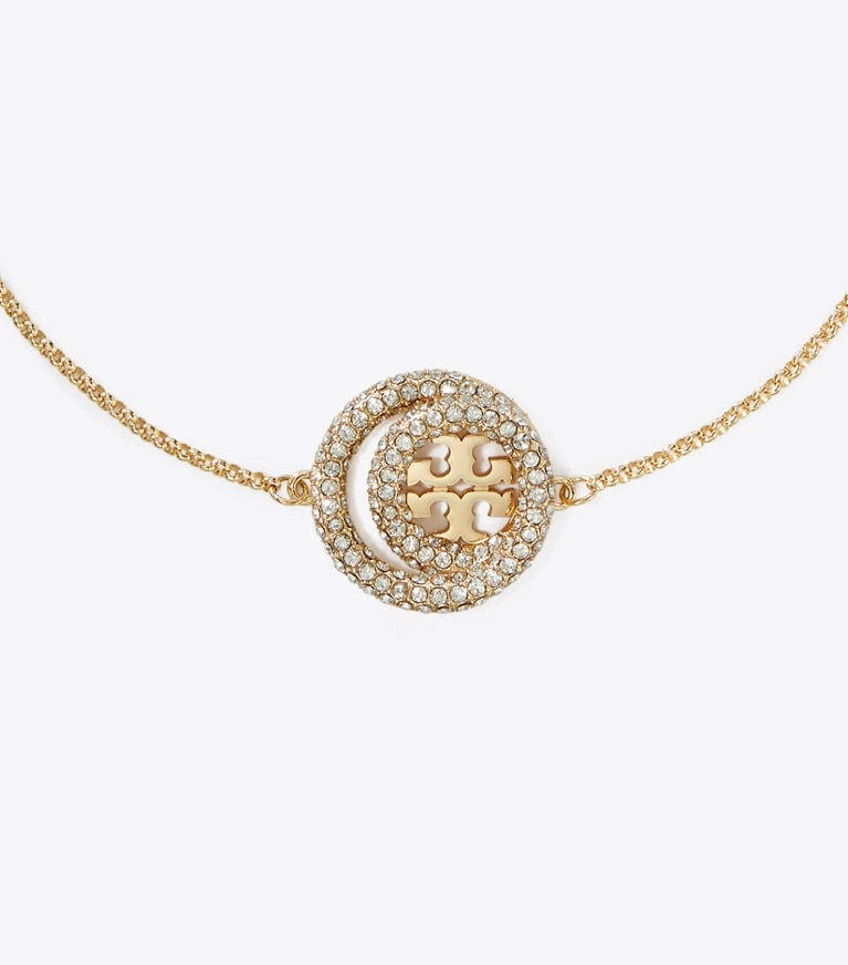 Tory Burch designer bracelets Bracelet double anneau Icon pavé de cristaux in Tory Gold / Crystal front