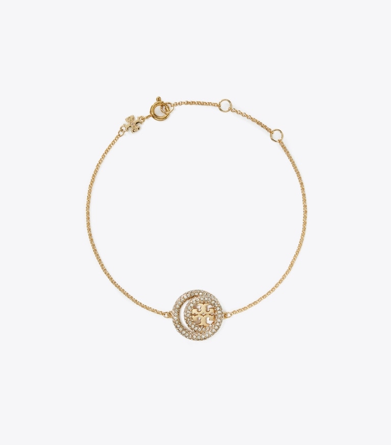 Tory Burch designer bracelets Bracelet double anneau Icon pavé de cristaux in Tory Gold / Crystal front