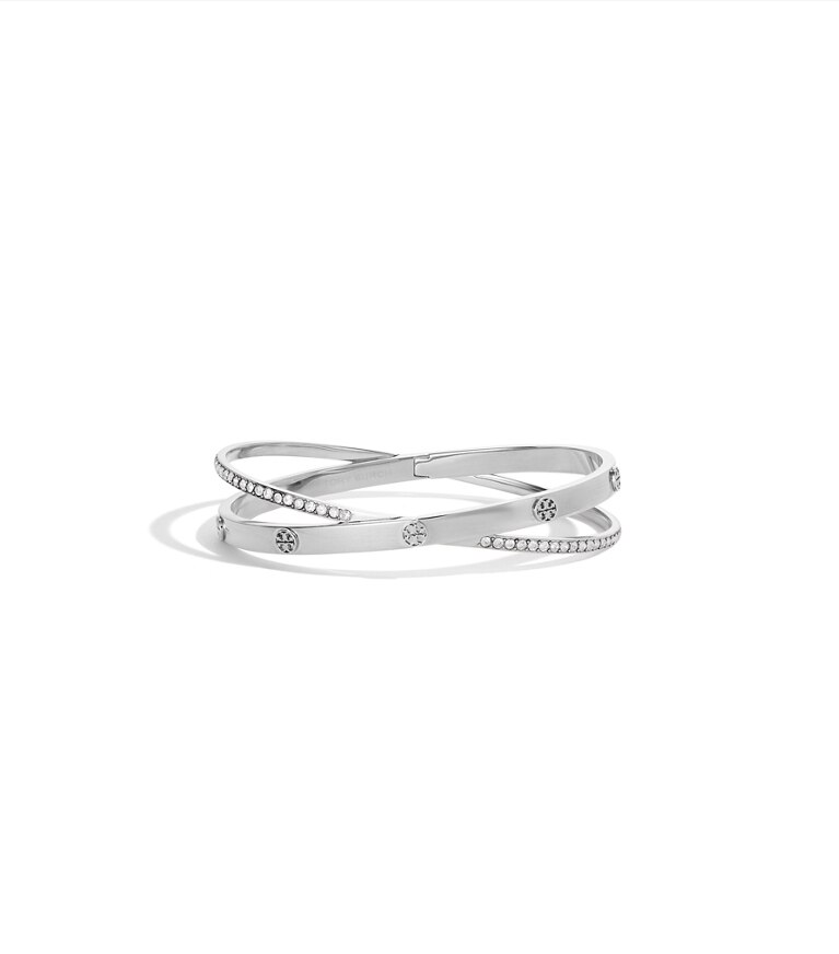 Tory Burch designer bracelets Bracelet double Icon Pavé dans Tory Silver / Crystal supplémentaire