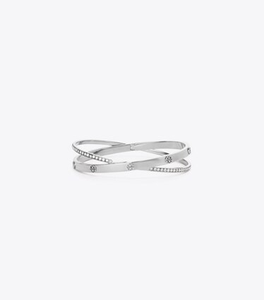 Tory Burch designer bracelets Bracelet double Icon Pavé dans Tory Silver / Crystal de face