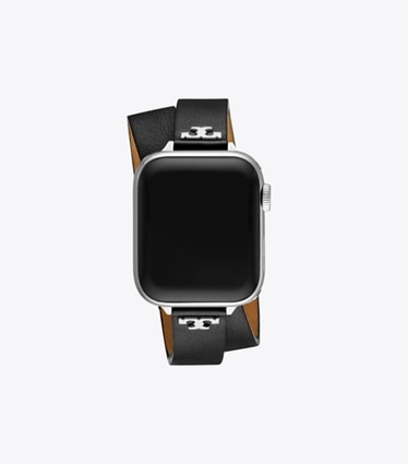 Tory Burch designer montres électroniques Bracelet double tour T pour Apple Watch® dans BLACK de face