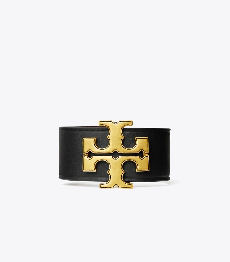 Tory Burch designer bracelets Bracelet Eleanor en cuir in Rolled Brass / BLACK front