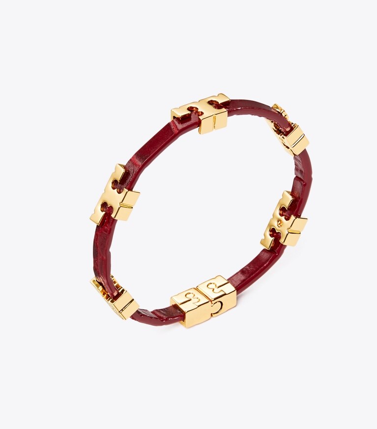 Tory Burch designer bracelets Bracelet empilable Serif-T effet croco dans Tory Gold / Roma Red détails