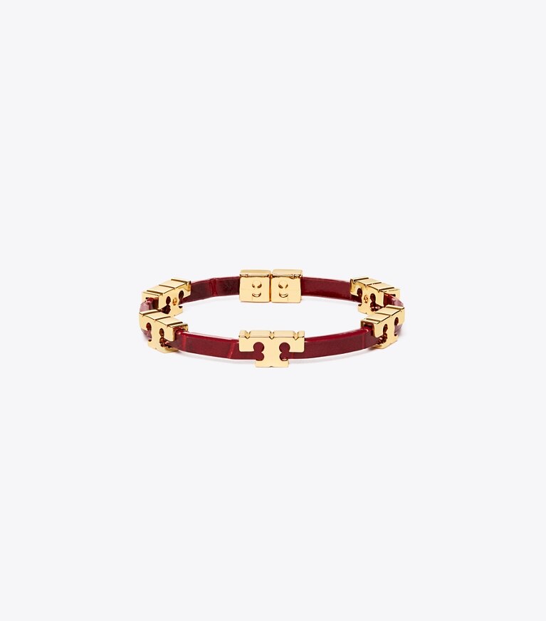 Tory Burch designer bracelets Bracelet empilable Serif-T effet croco dans Tory Gold / Roma Red de face