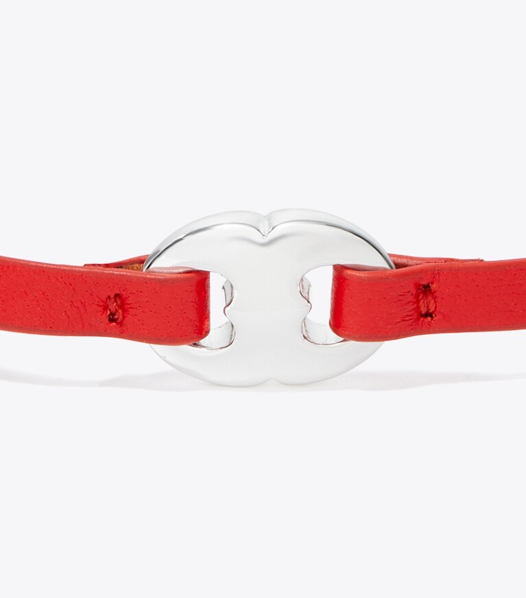 Tory Burch designer bracelets Bracelet en cuir Gemini Link dans Light Silver / Red détails