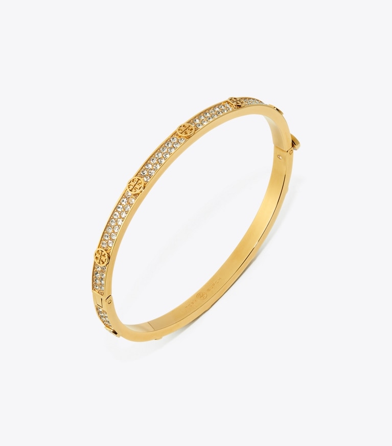 Tory Burch designer bracelets Bracelet fin à charnière Icon pavé in Tory Gold / Crystal front