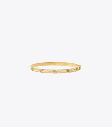 Tory Burch designer bracelets Bracelet fin à charnière Icon pavé in Tory Gold / Crystal front