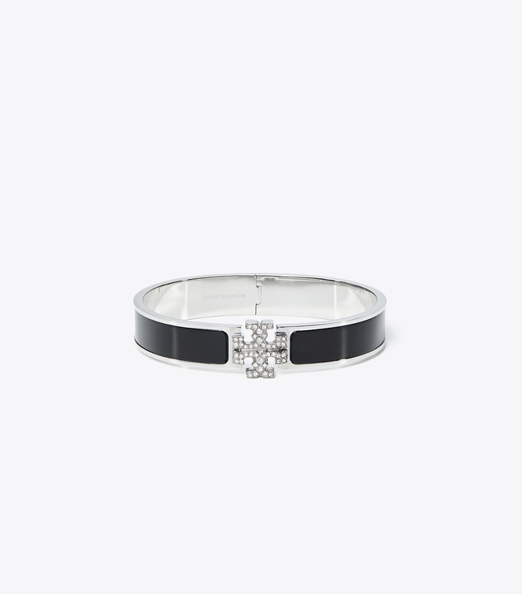 Tory Burch designer bracelets Bracelet Icon dans Tory Silver / Black / Crystal de face