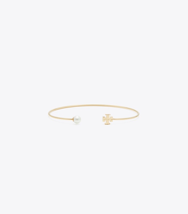 Tory Burch designer bracelets Bracelet jonc Kira à perles in Tory Gold / Ivory Pearl front