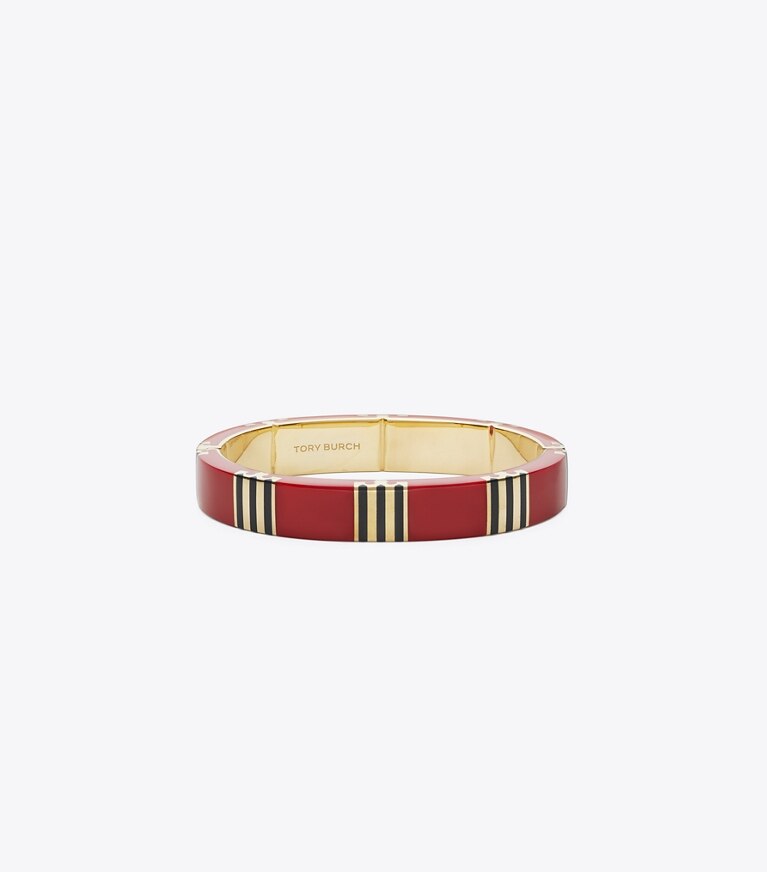 Tory Burch designer bracelets Bracelet jonc T Stripe in Tory Gold / Red / Navy front