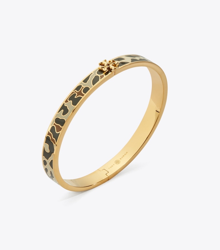 Tory Burch designer bracelets Bracelet Kira en émail 7 mm in Tory Gold / Leopard Bronze front