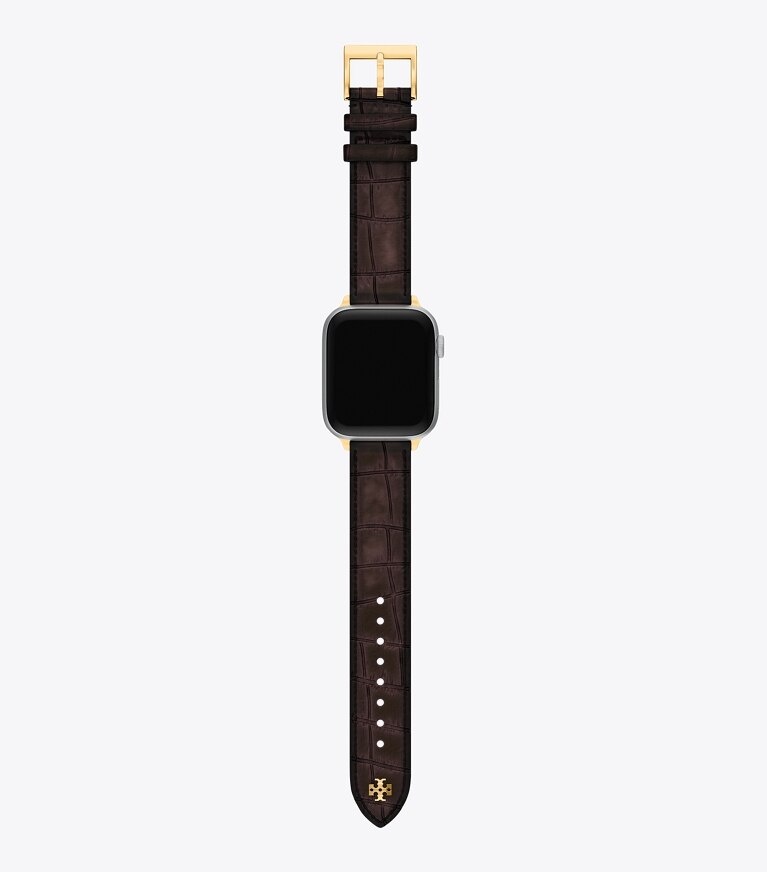 Tory Burch designer montres électroniques Bracelet Kira pour Apple Watch® dans BROWN FAUX CROC de face