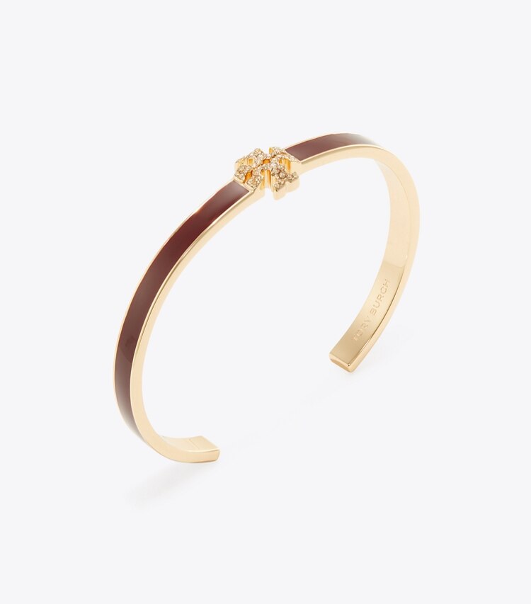 Tory Burch designer bracelets Bracelet manchette Icon en émail et pavé dans Burgundy / Tory Gold / Crystal détails