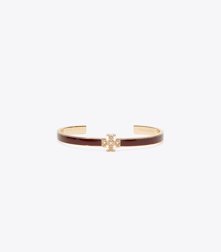 Tory Burch designer bracelets Bracelet manchette Icon en émail et pavé dans Burgundy / Tory Gold / Crystal de face