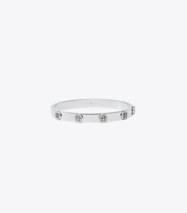 Tory Burch designer bracelets Bracelet Miller clouté à charnière pavé de cristaux in Tory Silver / Crystal front