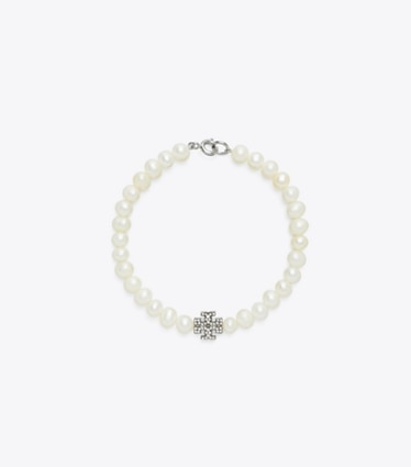 Tory Burch designer bracelets Bracelet Moondance perles et pavé dans Tory Silver / Crystal / Pearl de face