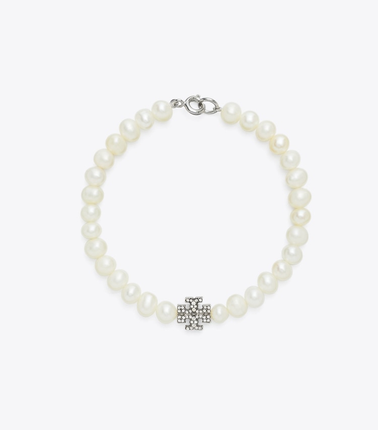 Tory Burch designer bracelets Bracelet Moondance perles et pavé dans Tory Silver / Crystal / Pearl de face