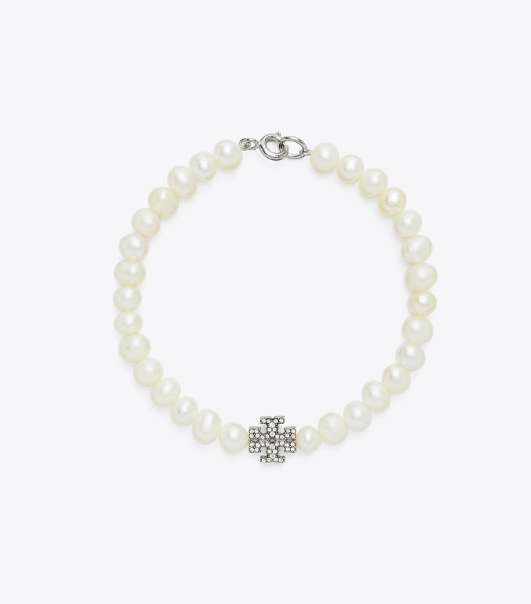 Tory Burch designer bracelets Bracelet Moondance perles et pavé dans Tory Silver / Crystal / Pearl de face