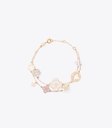 Tory Burch designer bracelets Bracelet multi-rangs Myosotis dans Tory Gold / Multi de face