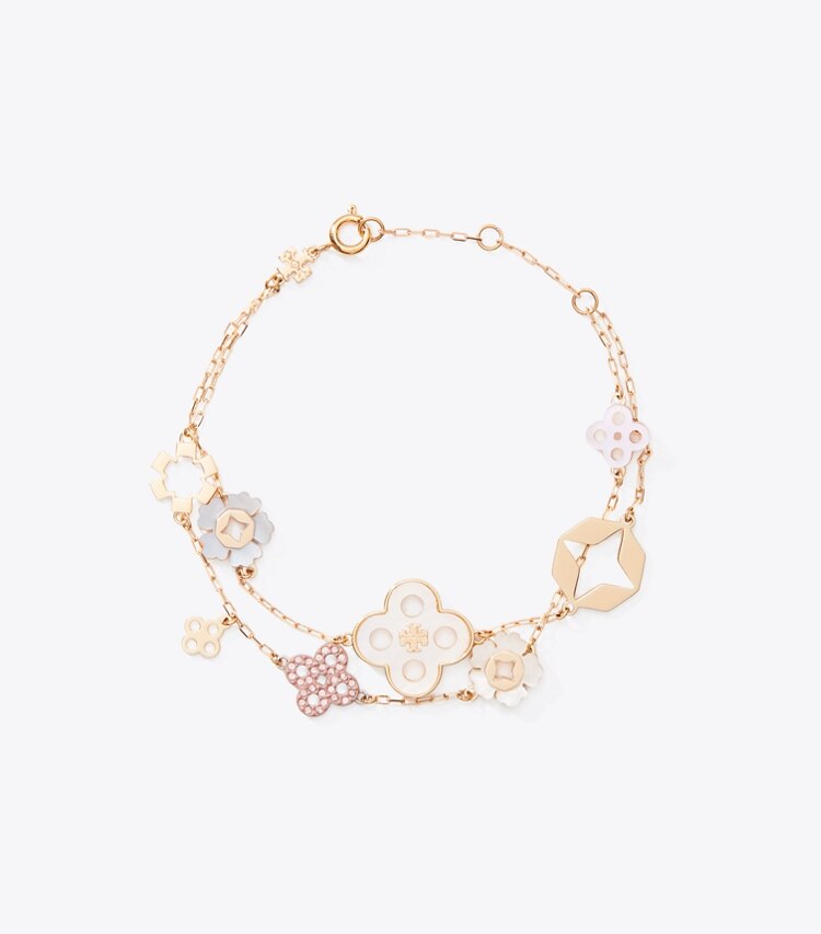 Tory Burch designer bracelets Bracelet multi-rangs Myosotis dans Tory Gold / Multi de face