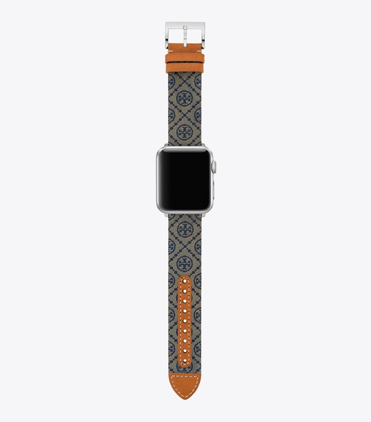 Tory Burch designer montres électroniques Bracelet T Monogram pour Apple Watch® dans NAVY/CAMELLO de face