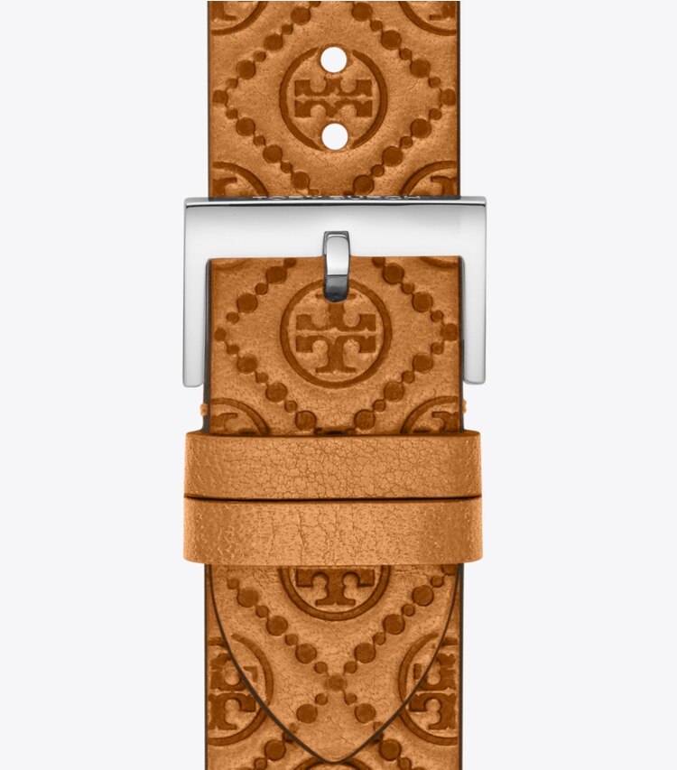 Tory Burch designer montres électroniques Bracelet T Monogram pour Apple Watch® dans CAMMELLO compactable et réversible
