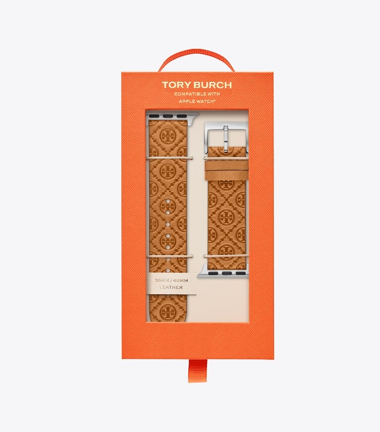 Tory Burch designer montres électroniques Bracelet T Monogram pour Apple Watch® dans CAMMELLO boîte à montres