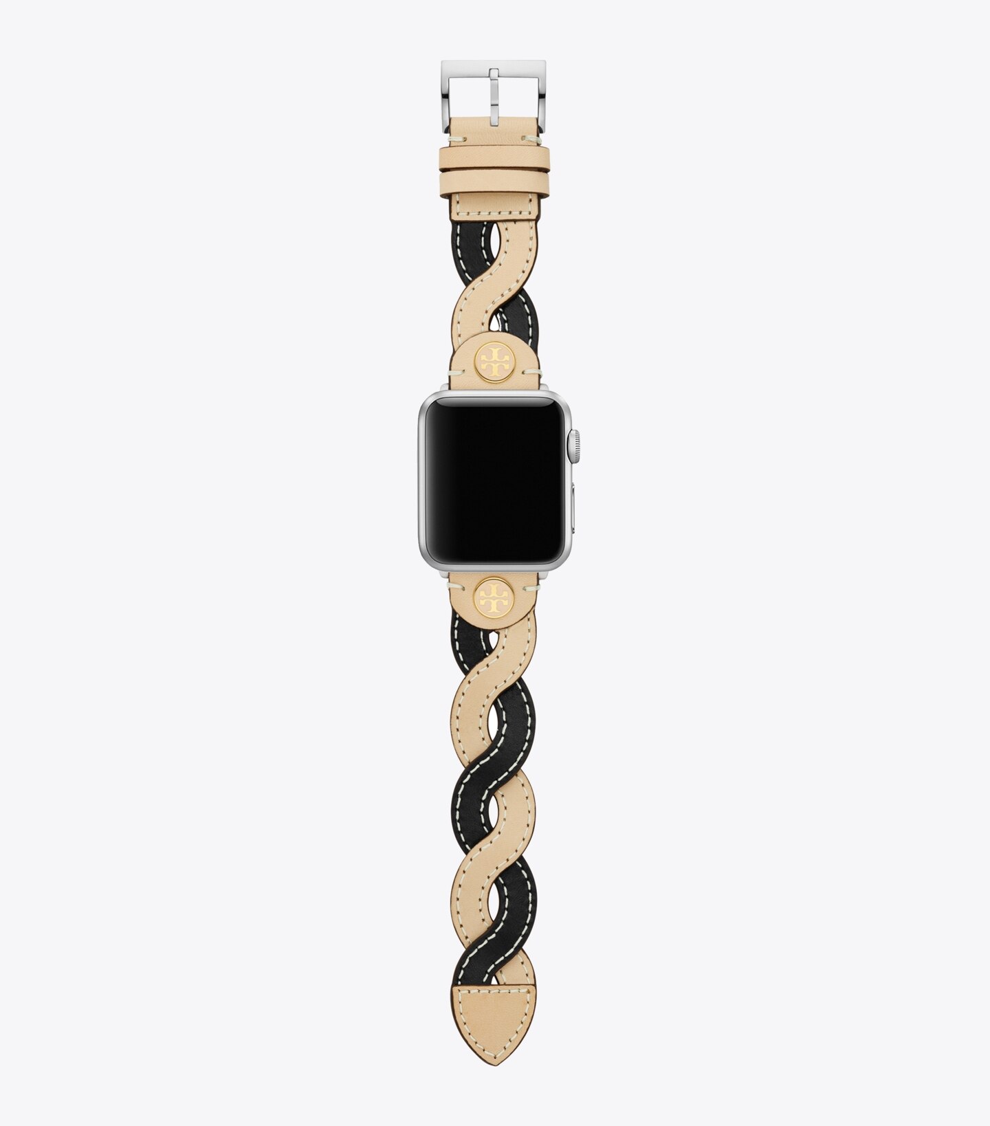 Tory Burch Braided Leather Apple Watch Band- Ivory Tory Burch Braided Band for Apple Watch®, Cream/Black  main image 3