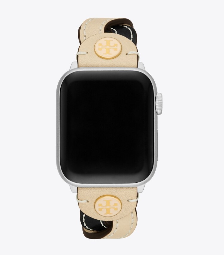 Tory Burch designer watches tory track smart watches Braided Band for Apple Watch®, Cream/Black Leather, 38 MM – 40 MM in CREAM/BLACK back