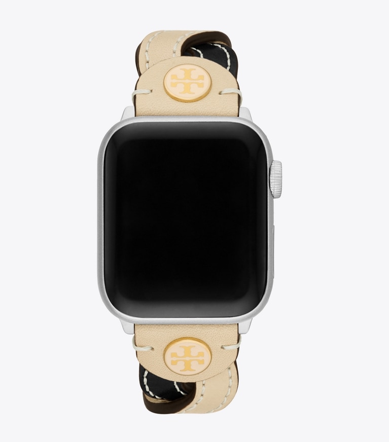 Tory Burch designer watches tory track smart watches Braided Band for Apple Watch®, Cream/Black Leather, 38 MM – 40 MM in CREAM/BLACK front