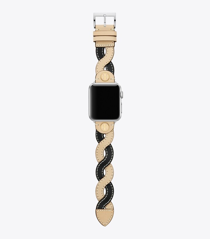 Braided Band for Apple Watch®, Cream/Black Leather, 38 MM – 40 MM: Women's  Designer Watches Tory Track Smart Watches | Tory Burch
