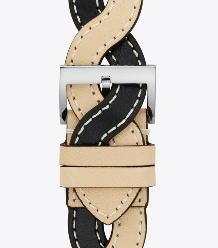 Tory Burch designer watches tory track smart watches Braided Band for Apple Watch®, Cream/Black Leather, 38 MM – 40 MM in CREAM/BLACK packable reversible