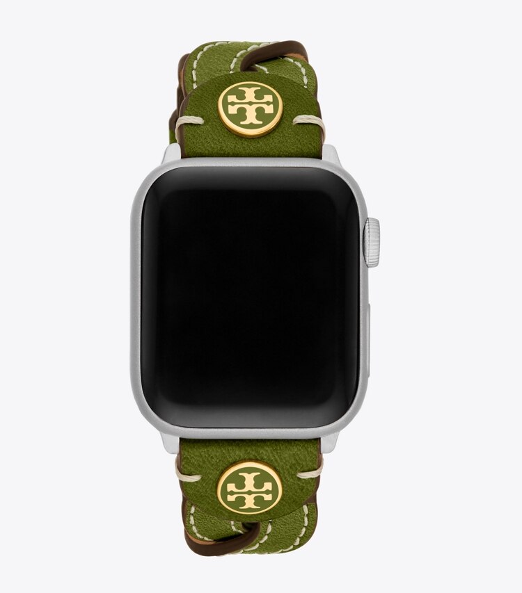Tory Burch designer watches tory track smart watches Braided Band for Apple Watch®, Green Leather, 38 MM – 40 MM in GREEN back