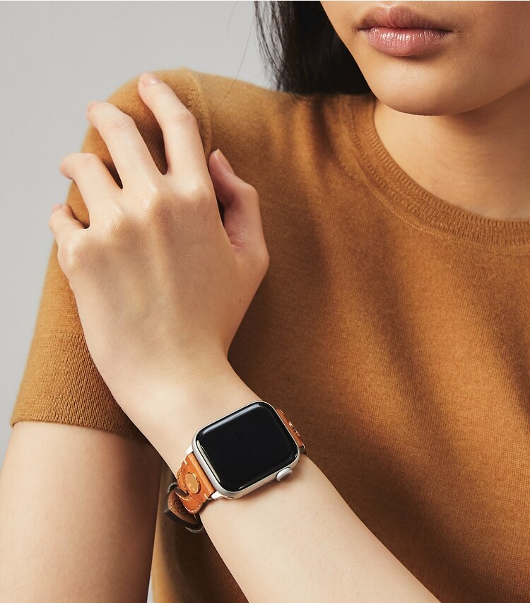 Tory Burch designer watches tory track smart watches Braided Band for Apple Watch®, Navy Leather, 38 MM – 40 MM in NAVY accessory on model