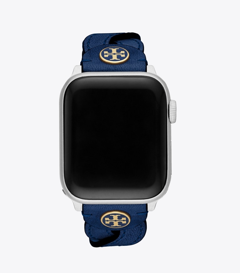 Tory Burch designer watches tory track smart watches Braided Band for Apple Watch®, Navy Leather, 38 MM – 40 MM in NAVY front