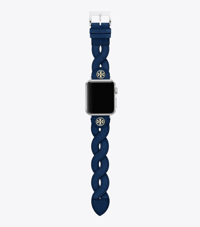 Tory Burch designer watches tory track smart watches Braided Band for Apple Watch®, Navy Leather, 38 MM – 40 MM in NAVY front