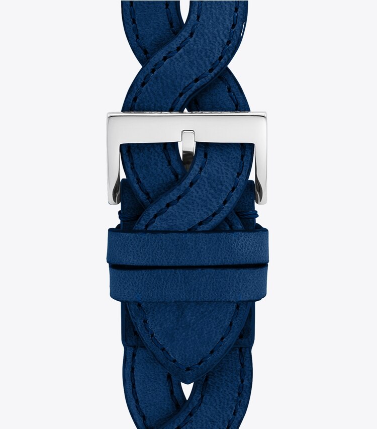 Tory Burch designer watches tory track smart watches Braided Band for Apple Watch®, Navy Leather, 38 MM – 40 MM in NAVY packable reversible