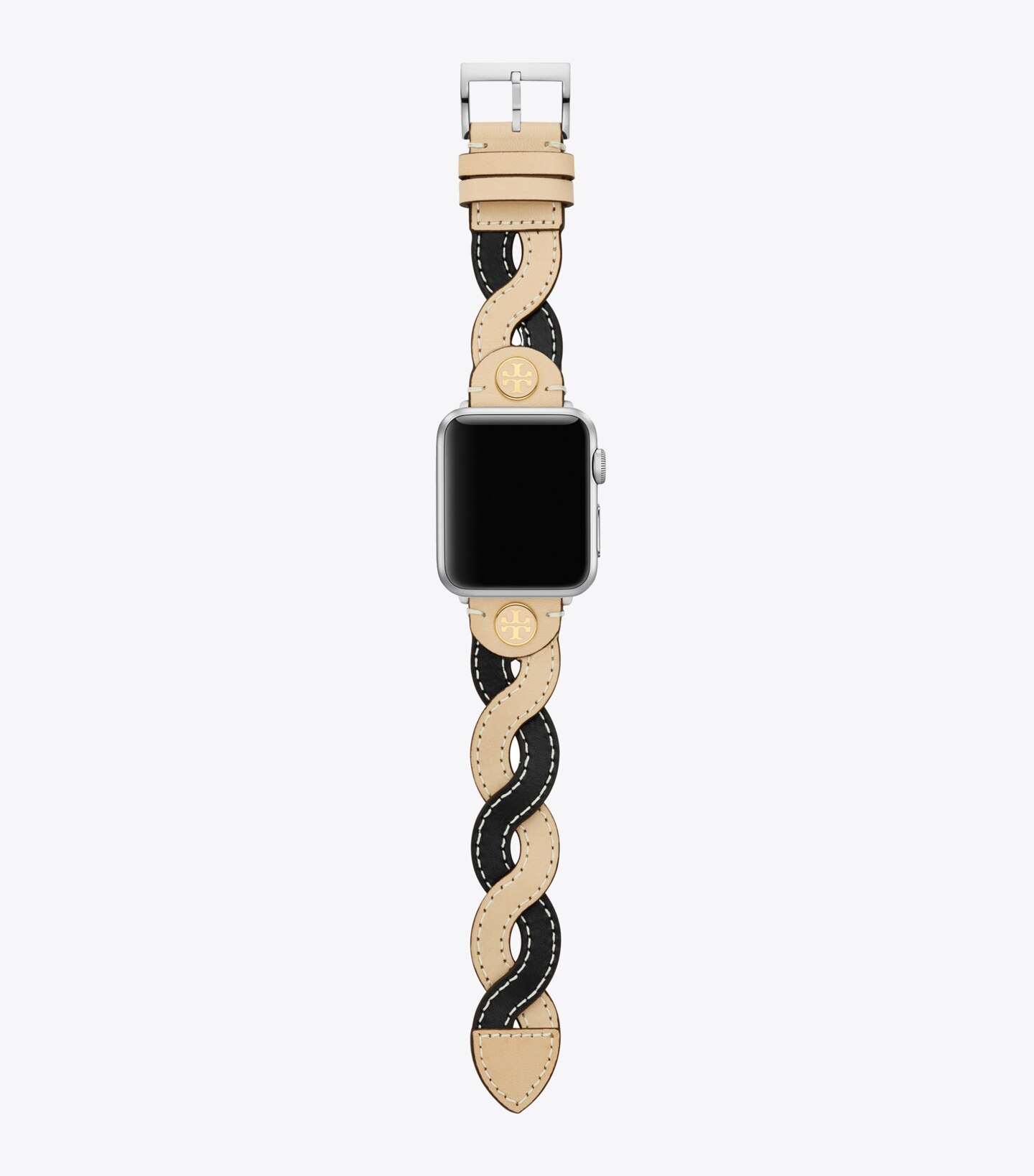 Braided Band for Apple Watch®, Cream/Black Leather, 38 MM – 40 MM