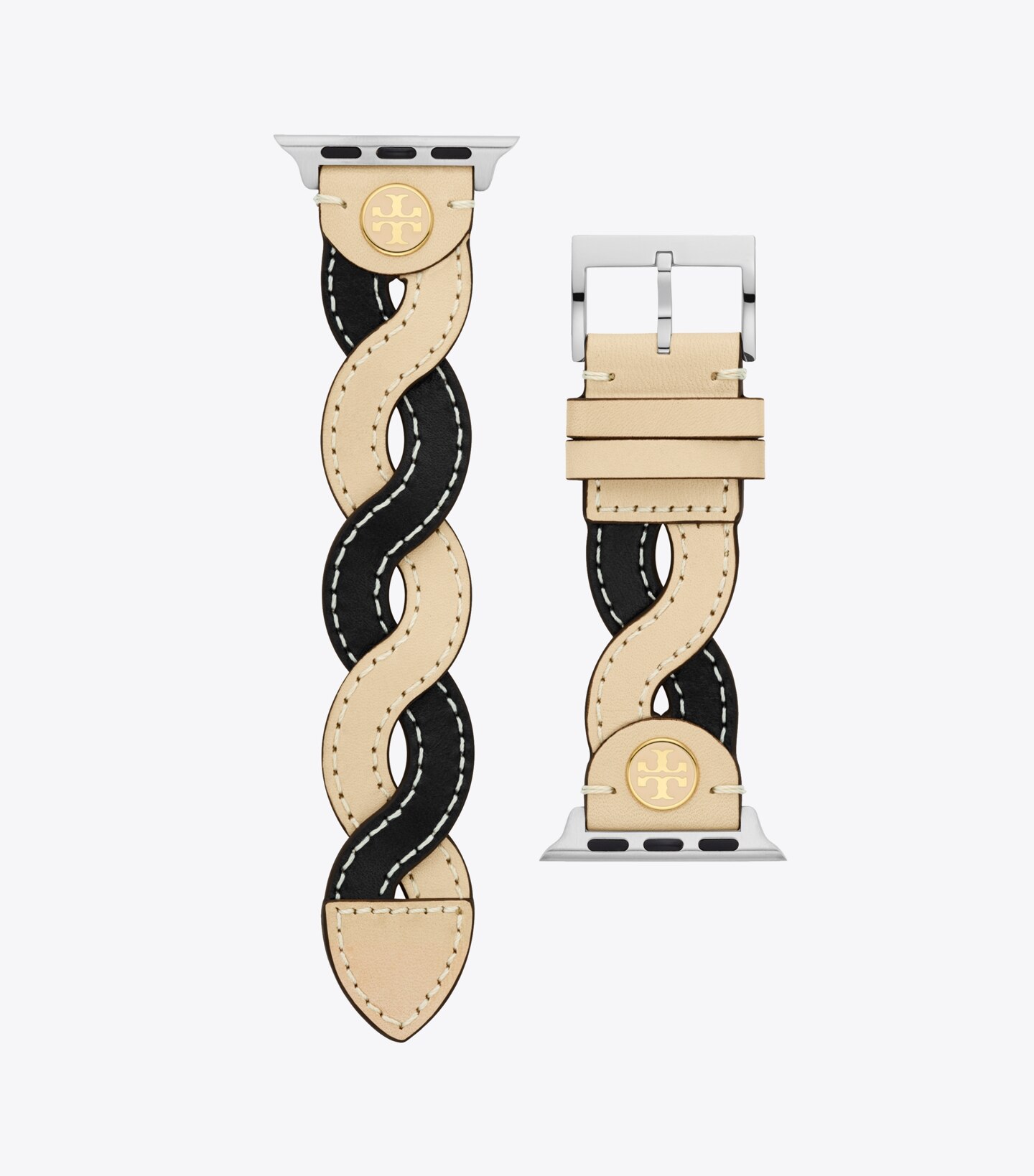 Braided Band for Apple Watch®, Cream/Black Leather, 38 MM – 40 MM