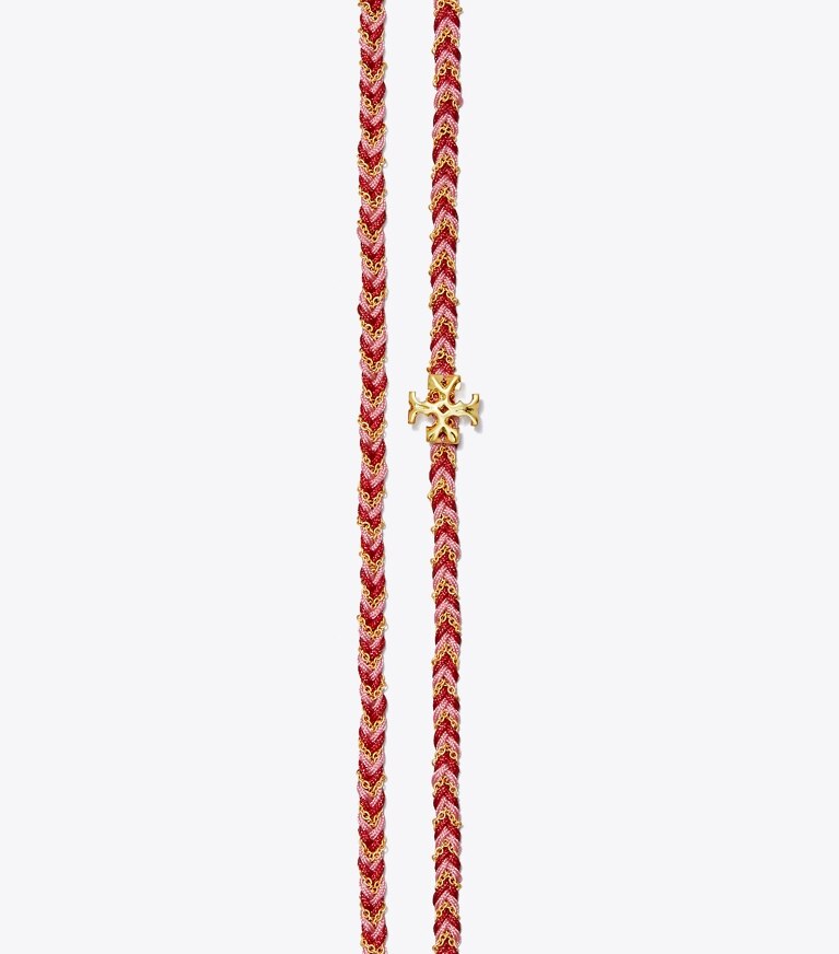 Tory Burch designer necklaces Braided Face Mask Chain in Rolled Brass/Tuscan Wine/Morning Glory front