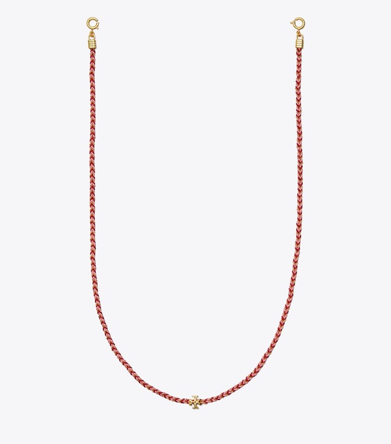 Tory Burch designer necklaces Braided Face Mask Chain in Rolled Brass/Tuscan Wine/Morning Glory front